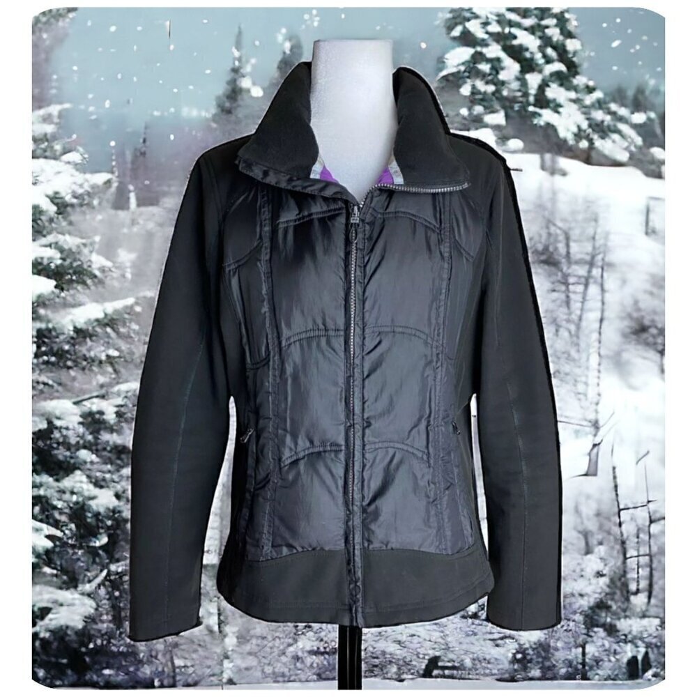 GUESS Jacket Black with Purple Lining Quilted Motorcycle Ski Women's Size XL